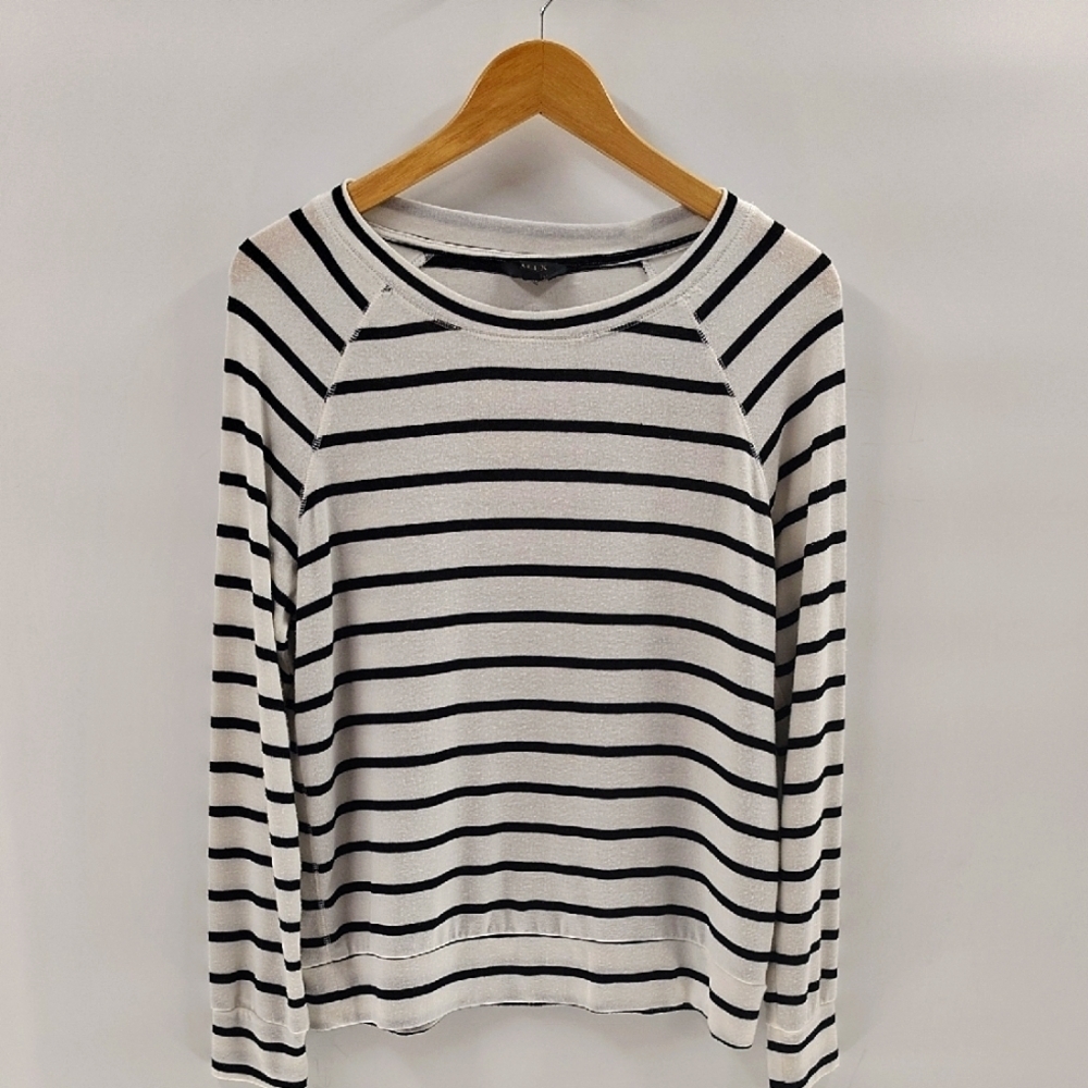 MIX by 41 Hawthorn Women's Sweater Large Pullover Lightweight Black White Stripe
